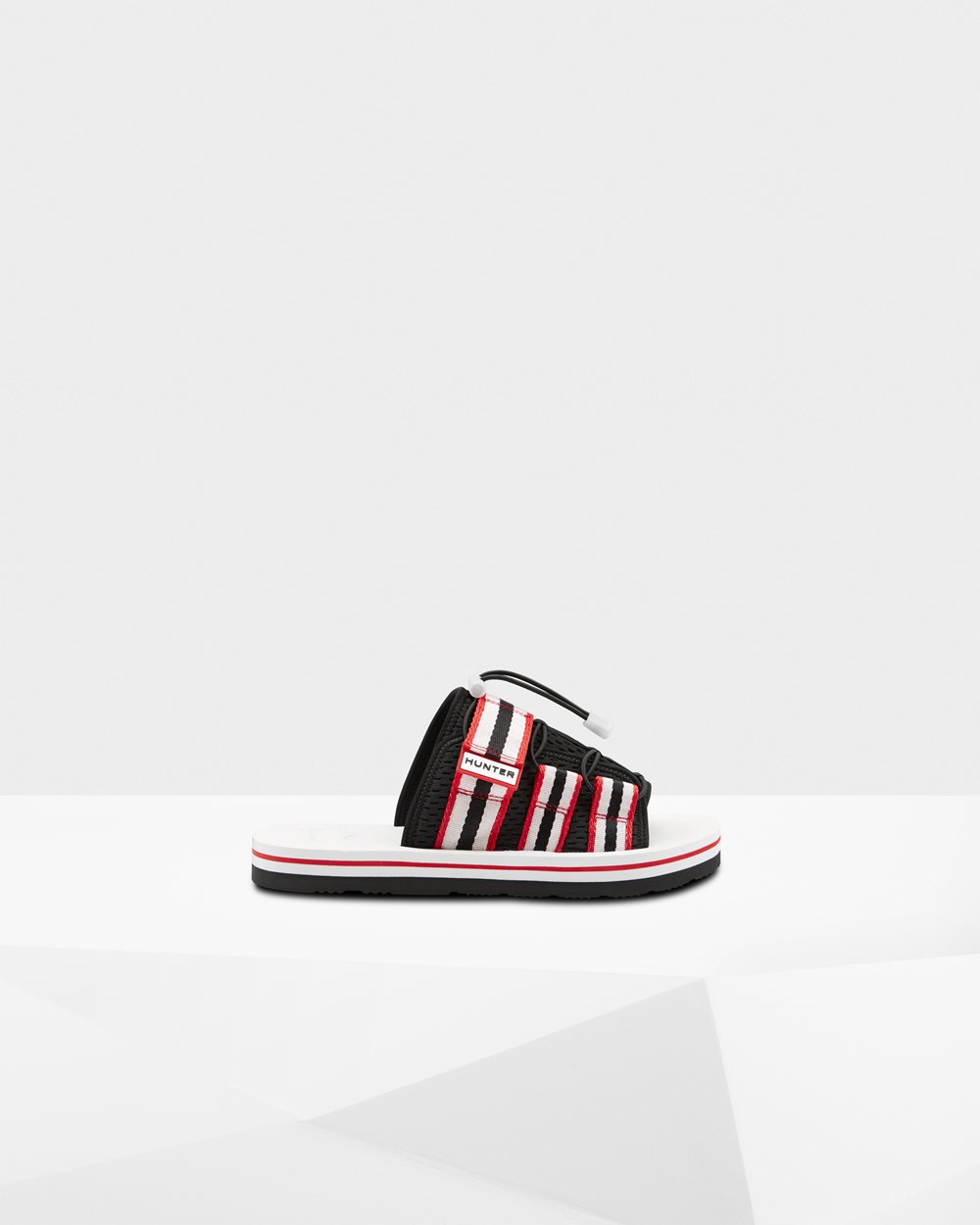 Mens Slides - Hunter Original Beach (79VLXQDMK) - Black/White/Red